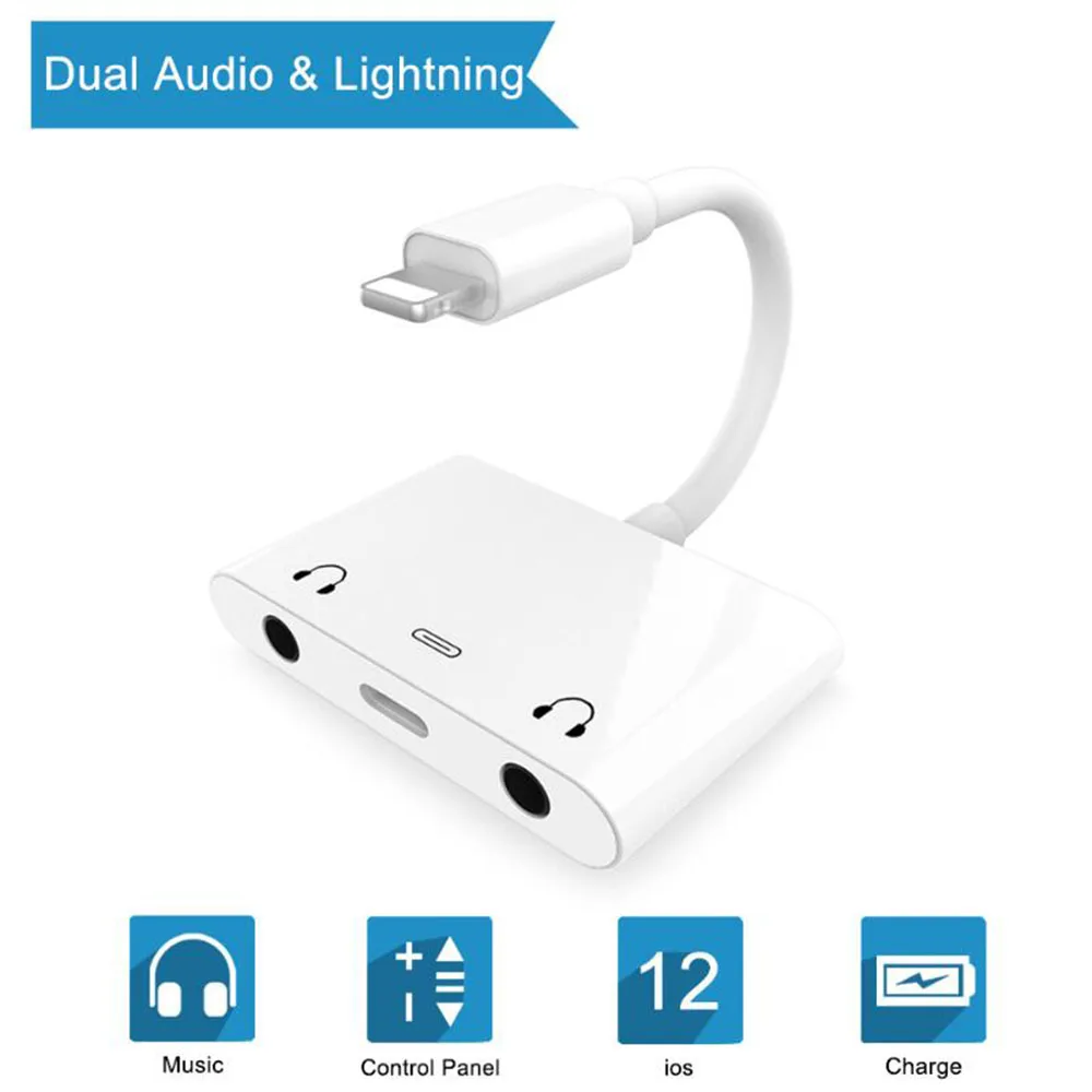 1 Charge+ Double 3.5 Audio Adapter for iPhone X 7 8 Plus iPad 4 Charge Audio Adapter Cable Conveter