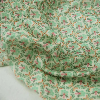 

BEIGE Green Orange Bee Honeycomb Flower 100% Cotton Very Thin Fine Fabrics for DIY Summer Handwork Dress Shirt Skirt Top Craft