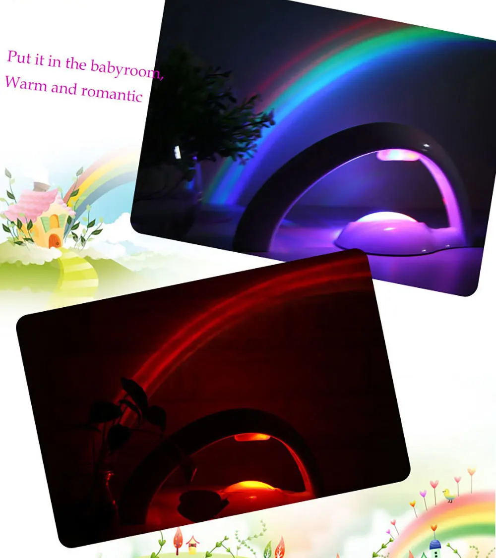 Радужный проектор, Ночной светильник, 2 режима, портативный, 5LED, цветная лампа, волшебный романтический светильник s для детей, настольное украшение, настольная лампа