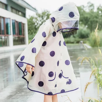 

Kids Rain Poncho With Transparent Hat High Quality Eva Rain Cloak With Dots Breathable Windbreaker Outdoor Travel Rainwear