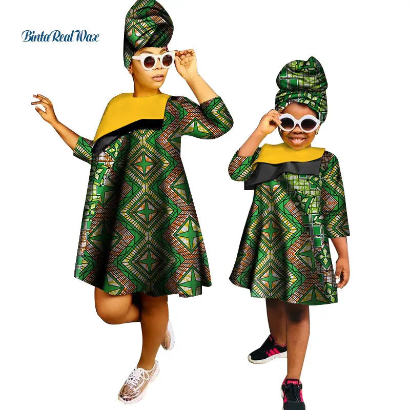 African Clothes Ankara Print Dresses for Women Girls Bazin Riche Mom and Daughter Clothes Dashiki African Design Clothing WYQ266