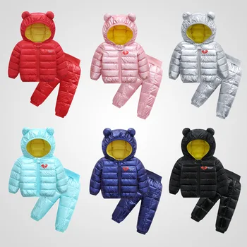 

-10 Degree Winter Children Clothing Set Cotton Down Jacket + Pants Boys Girl Baby Toddler Small Kids Cotton Coat+Trousers 2pcs