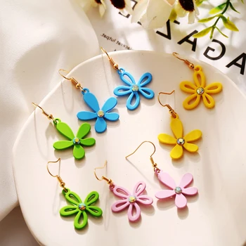 

Yobest 2020 New Korean Style Spray Paint Big Flower Drop Earrings For Women Fashion Summer Accessories Elegant Sweet Brinco