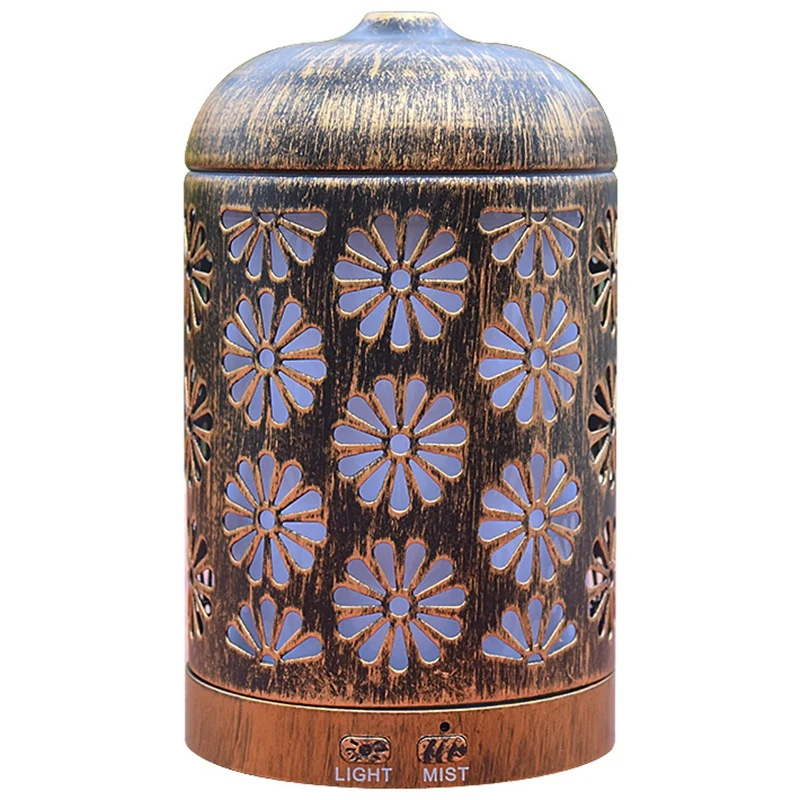 

Iron Aromatherapy Machine Colorful Night Light Hollow Carved Ultrasonic Atomized Essential Oil Aroma Humidifier