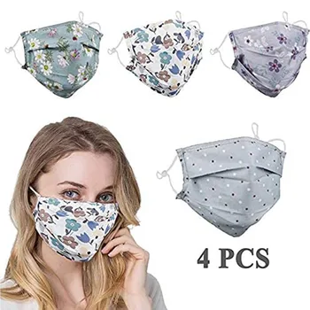 

4PCS Fashion Floral Printed Mouth Mask Adult Unisex Facemask Mascarillas Reusable Adjustable Earloop Mouth Cover Mascarilla Tela