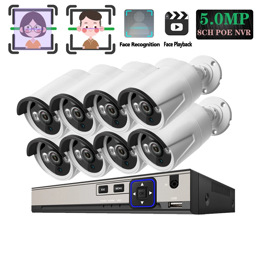 Камера видеонаблюдения 8 каналов POE NVR HD 5 МП водонепроницаемая | Безопасность и