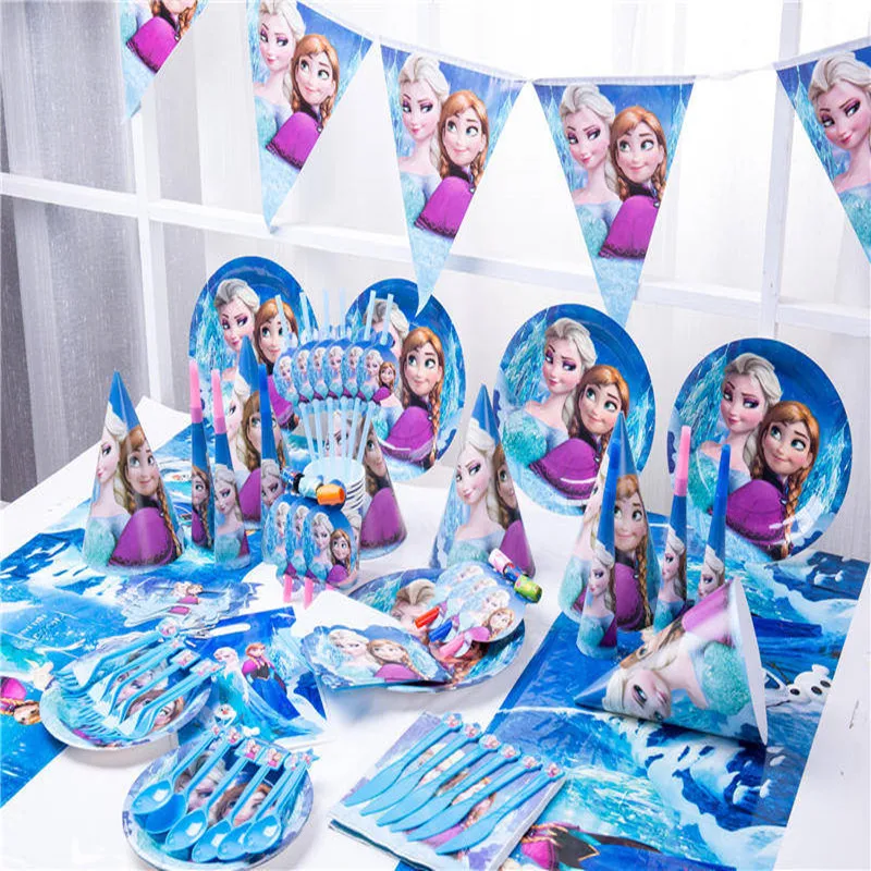 Вечерние принадлежности Анна Лиза из мультфильма «Холодное сердце», одноразовая посуда для украшения дня рождения для девочек, набор бумажных тарелок, чашка, баннер, детский душ