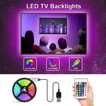 

5V USB LED RGB Strip Light Practical Multi-functional Durable Flexible Ribbon Tape Lamp With 24-Key Remote Control Background