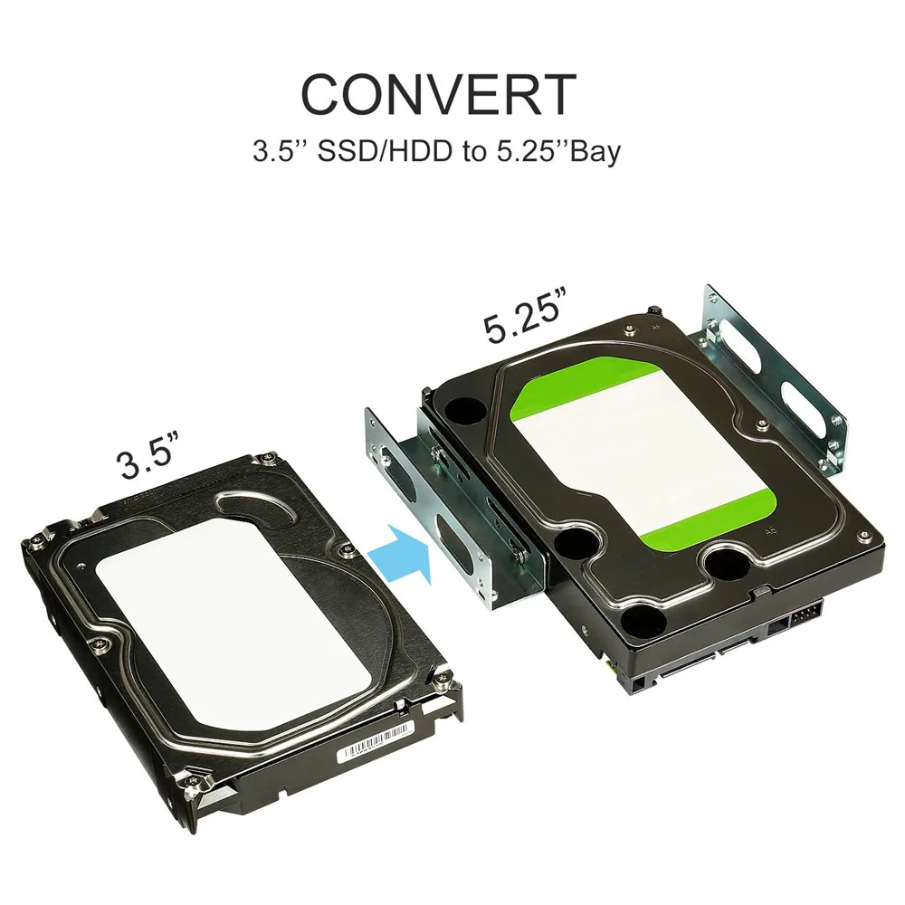 Внутренний монтажный комплект жесткого диска преобразует любой 3,5 дюймовый HDD SSD в один 5,25 дюймовый отсек привода с монтажными винтами в комплекте