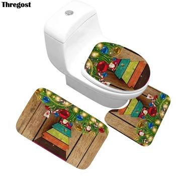 

Bathroom Mat Set 3pcs Christmas Printing Shower Carpet Toilet Mats Modern Non-Slip Bath Mat Washable Absorbent Soft Shower Mat