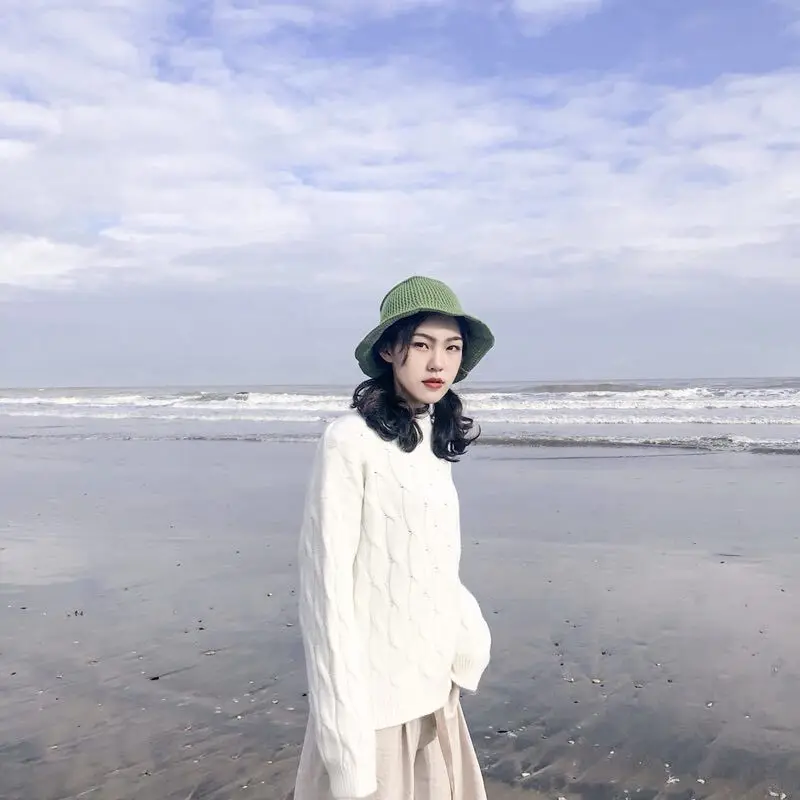 Bucket Hats Women Knitted Solid Kawaii Japanese Style All-match Elegant Summer Daily Casual Womens Hat New Harajuku High Quality