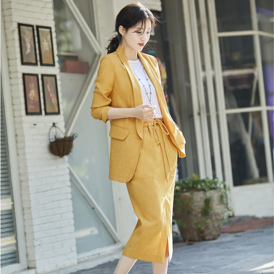 

2019 Spring Clothing New Style Three-quarter-length Sleeve Suit Slit Suit Skirt Women's Mid-length Small Suit Coat Women's Leisu