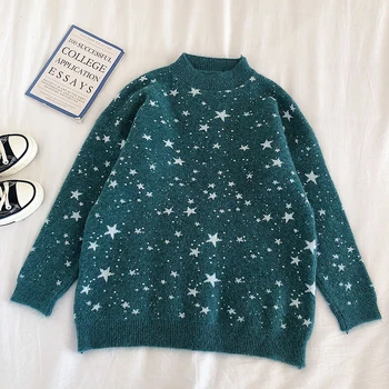 

Autumn knit Sweater Star Print Women Long Sleeve Pullover O-Neck Women Tops Winter Christmas Sweater Warm Cashmere Sweater