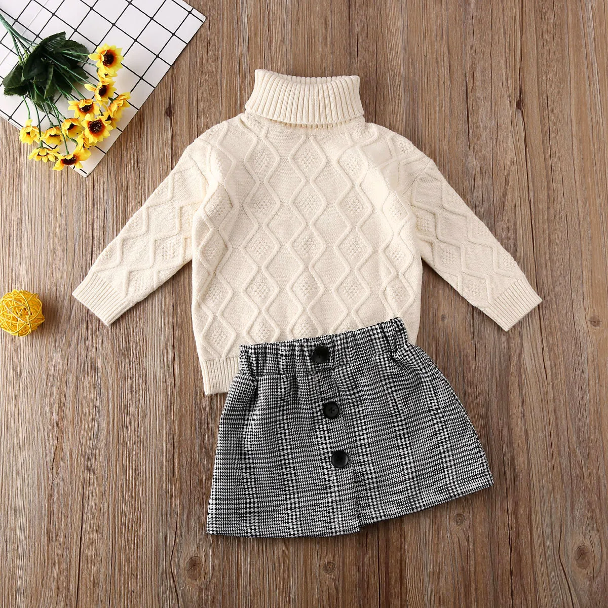 Вязаный свитер, Топы+ юбка, комплект из 2 предметов для малышей, одежда для маленьких девочек, осенне-зимняя одежда