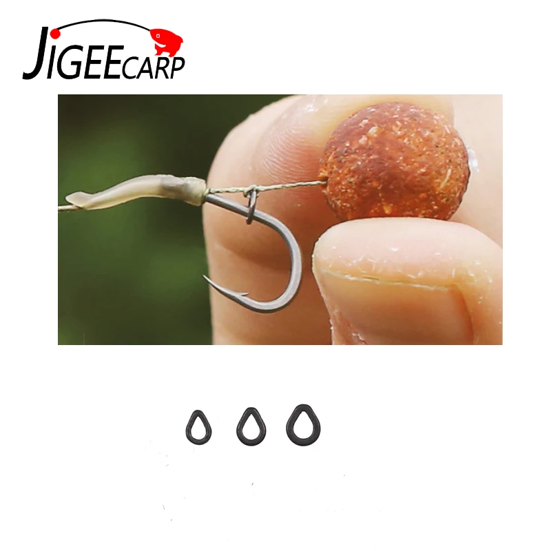 JIGEECARP 30pcs Flat Carp Fishing Tear Drop Rig Ring S M L Pearl Shape Rings Matt Black Carping Accessories Tackle Pesca