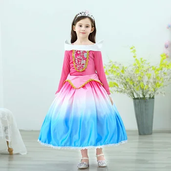 

Girls Sleeping Beauty Aurora Dress Wig Costume Children Christmas Carnival Birthday Party Clothes Accessory Crow Wearth