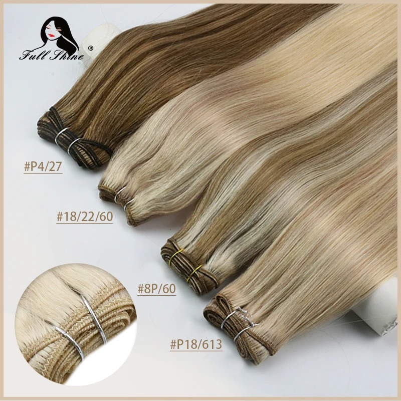 Full Shine Human Hair Weft Extensions Hair Bundles Ombre Blonde Color 100g Sew In Silky Straight Remy Skin Double Weft For Salon