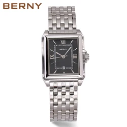 Reloj de pulsera de cuarzo para parejas, cronógrafo rectangular con números romanos, calendario, carcasa de acero inoxidable, hebilla plegable de doble clic, resistente al agua