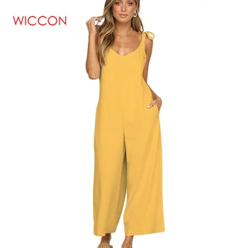 

Off Shoulder V Neck Playsuit Backless Bow Tie Rompers Pocket Summer Loose Overalls Women Bandage With Belt Jumpsuit