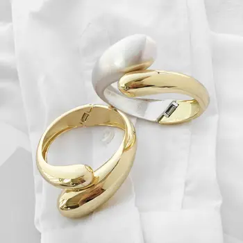 

Anke Store New Design Fashion luxury Jewelry Bracelet Double-headed Two-color Splicing Open Alloy Spring Gold Bangles for Women