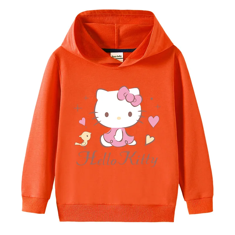 thumbnail image 1 of Hello Kitty-suéter con capucha y cuello alto para niños, pantalones de dos piezas con dibujos animados para niño, traje deportivo informal de manga larga de algodón puro, 1 of 5