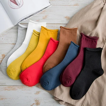 

Women's Socks Solid Color Tube Socks Japanese Curling Piles of Socks Wild Socks