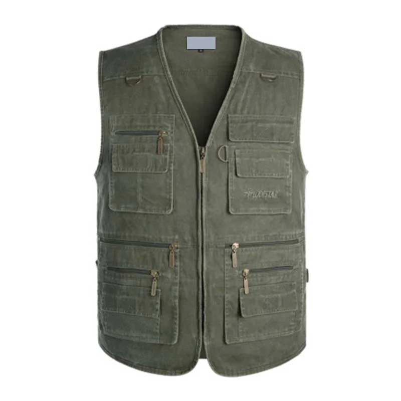 

Plus Size Men's Denim Vest Casual Multi-Pocket Loose Jacket Outdoor Fishing Photographing Jean Waistcoat Vest Sleeveless Coat