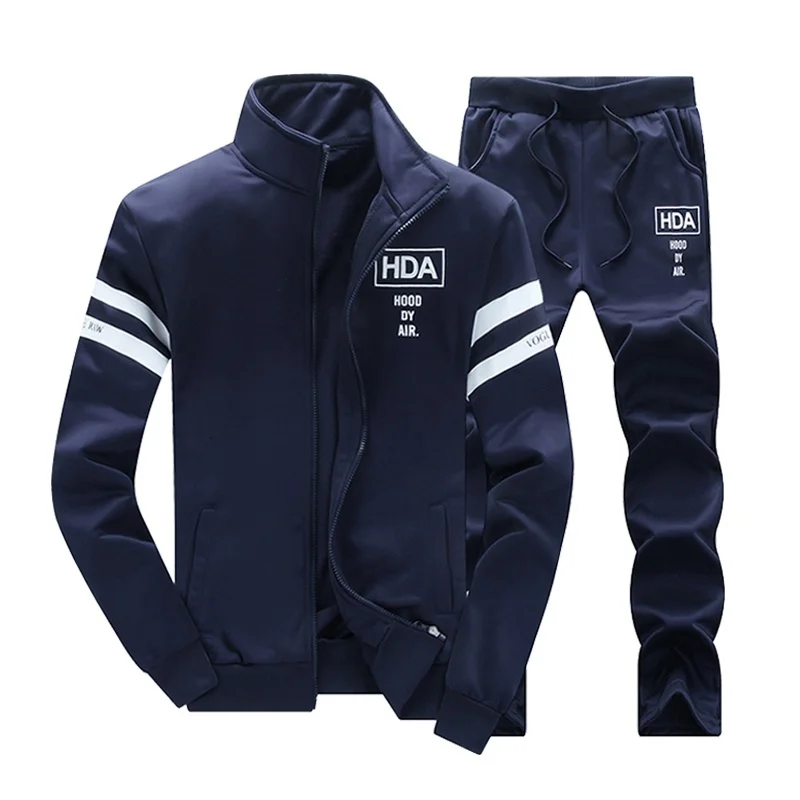 D75 DarkBlue Мужской комплект одежды, спортивная одежда, модные толстовки с капюшоном, спортивные комплекты, мужские спортивные костюмы из двух частей, толстовки+ штаны, комплекты из 2 предметов - Цвет: D75 DarkBlue