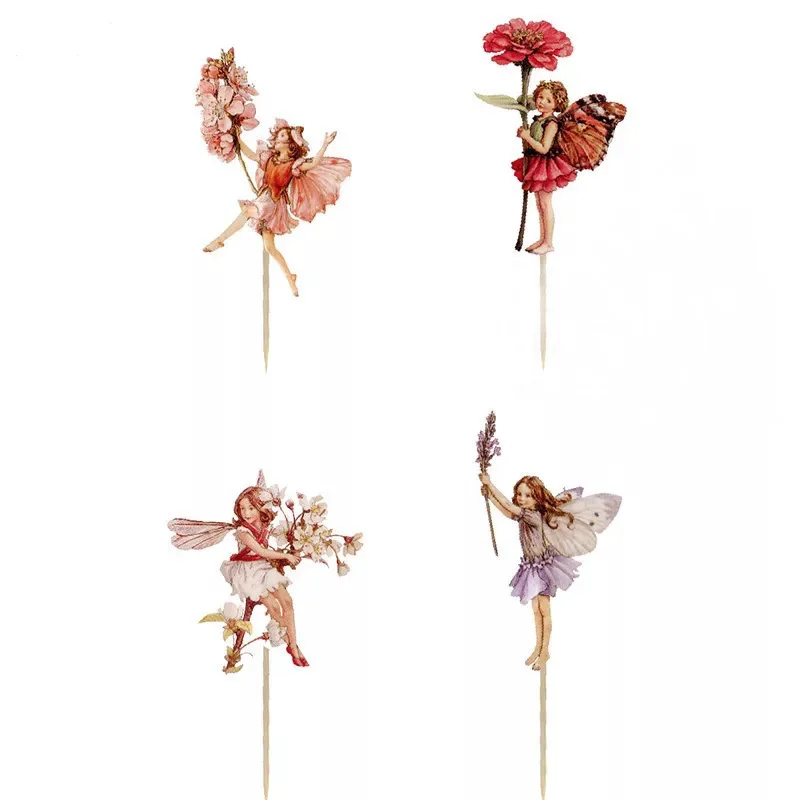 Party Decorations Cake Toppers Cupcake Supplies 24pcs/Set DIY Flower Fairy Cupcake Toppers Picks for Birthday Decorations New Year Easter Halloween Party Cake Decoration Favor