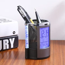 Réveil numérique LCD de bureau, stylo en maille avec règles de stylos, organisateur de bureau