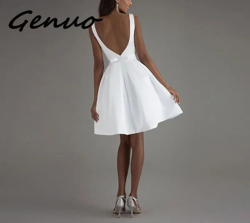 Genuo новое женское элегантное мини короткое пляжное платье Vestido Noiva Praia простое белое Настоящее фото с открытой спиной А-силуэта Вечерние