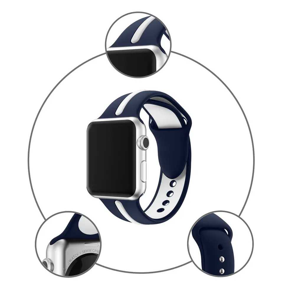 

Sports Silicone For Apple Watch Two-tone Band 42mm 38mm Smart Watchbands Wrist Bracelet Strap For Iwatch Series Bracelet