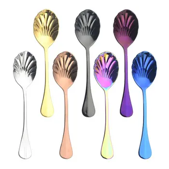 

6Pcs Shell Shape Stainless Steel Teaspoons Coffee Spoons Ice Cream Sugar Dessert Spoons Colorful Rainbow Spoons for Kitchen Bar