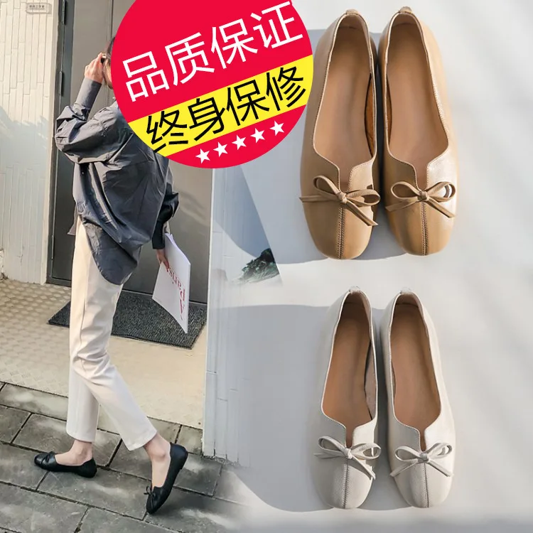 

2019 Spring New Style Bow Flat Top Shoes Slip-on Lazy WOMEN'S Shoes CHIC Sweet Versatile Square Head Shoes Women's