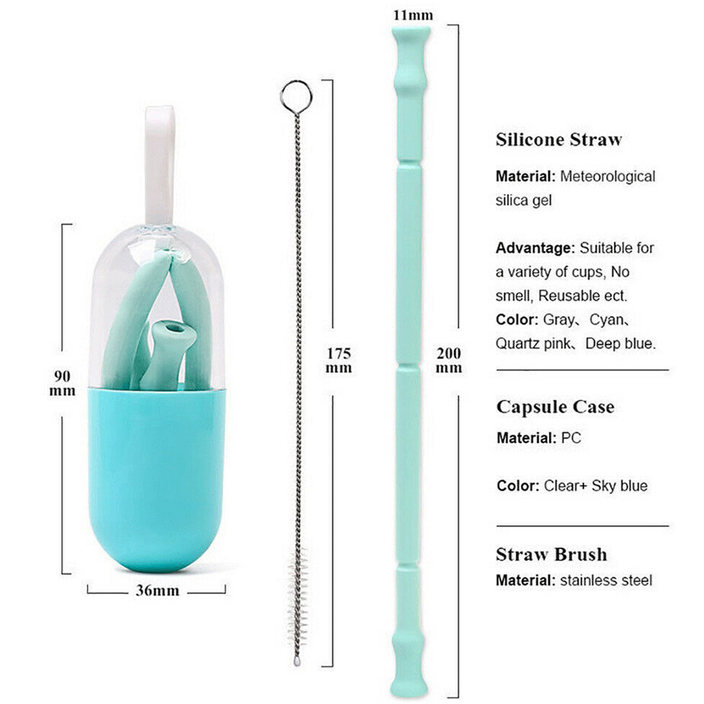 Reusable Folding Silicone Drinking Straw With Cleaner Brush Can Kit Tools Goodis Carrying Case Travel Home Bottle Cup Straws