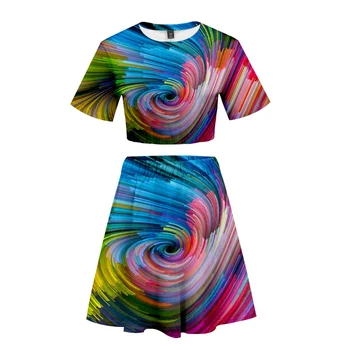

2020 Colorful swirl Suit Hot 2 Short Sleeve T-shirt And Suit Colorful swirl Two Piece High Quality Casual New Set Summer Women