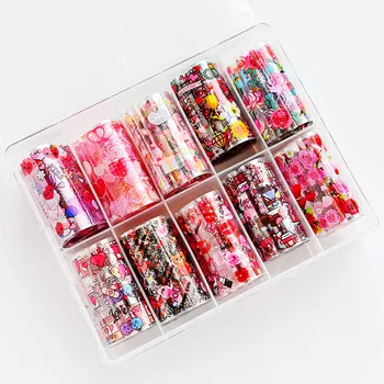 

10 Roll Valentines Nail Foils Transfer Decals Heart/flowers Flamingo for DIY Nail Valentine's Day Gift 2020 Nail Art Stickers