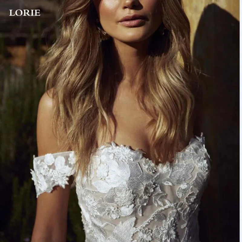 LORIE Boho Wedding Dress off The Shoulder Vintage Lace Appliques Bride Dresses Vestido De Novia Made