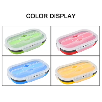 

High Folding Silicone Bento Box Lunch Box Crisper Retractable Square Fast Food Boxes with Fork LG66
