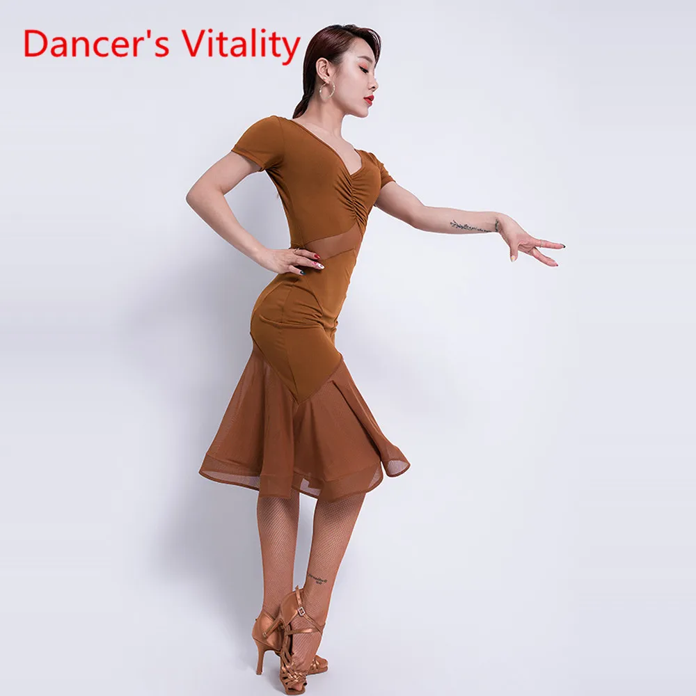 Латинский танец новое платье женское взрослое платье сексуальный с V-образным вырезом сценический костюм женщина профессиональная практика одежда