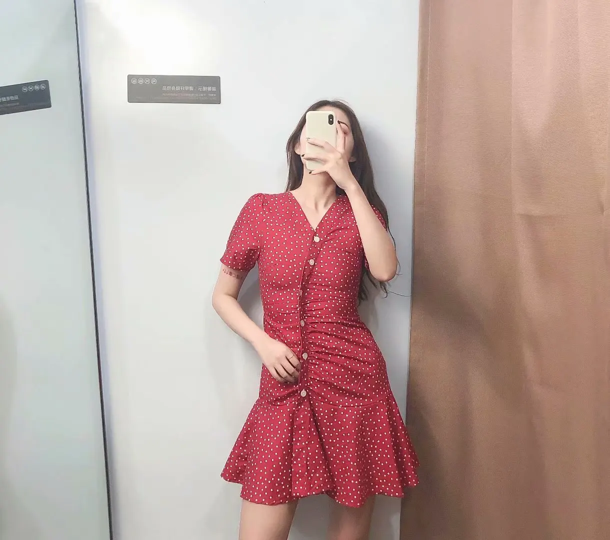 

New Style WOMEN'S Dress Western Style Pleated Row Ornament V-neck Short Sleeve Dotted Floral Printed Dress Short Skirt WOMEN'S D