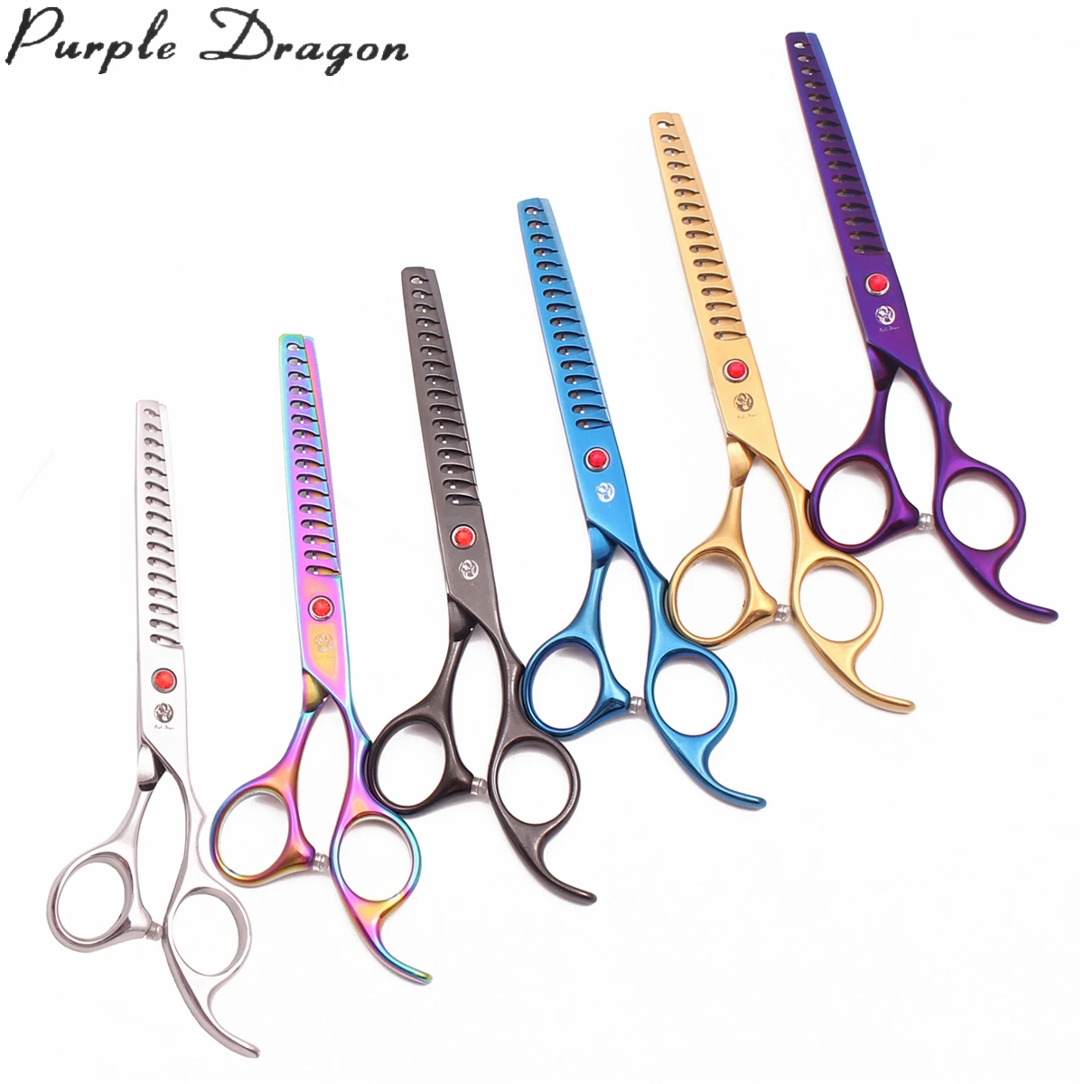Dog Grooming Scissors 6.5" Purple Dragon Japan Stainless Pet Hair Scissors Thinning Shark Teeth Chunker Shears Z4007 dog grooming scissors