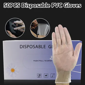 

50 PVC Gloves Single Used Cleaning Environmental Protection Gloves Hygiene Transparent Food Grade Disposable Gloves For Adult