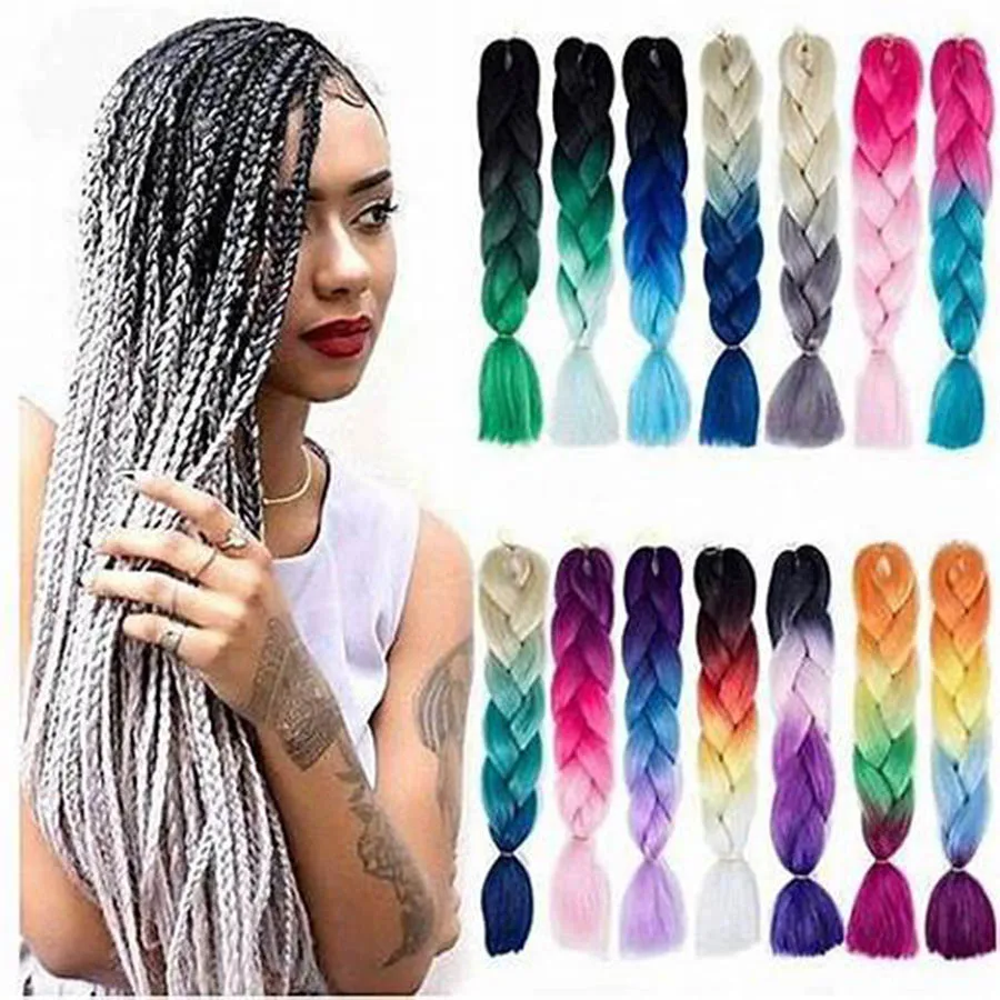 

Color Wig Gradient Bi-color big braid Night ds Performance Headdress Black dreadlocks Wig Headwear Synthetic Braiding Hair