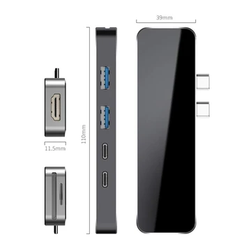 

USB C HUB Type C Thunderbolt 3 Dock 7 in 1 USB-C Adapter with USB 3.0 Ports TF Slot Micro-SD Card for Mac Book Pro