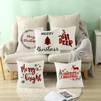 

45x45cm Linen Chrisrmas Cushion Cover Merry Christmas Decoration for Home Xmas Gifts Navidad 2020 Happy New Year 2021