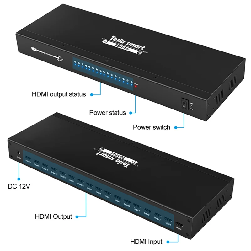 HDMI разветвитель 1 в 16 Выход HDMI 1x16 разветвитель 4K(3840*2160)@ 30 Гц 16 порт HDMI разветвитель 1x16 с адаптером питания HDTV DVD PS3 Xbox