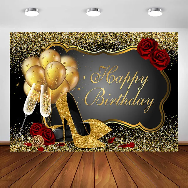 Happy Birthday Party Banner Backdrop Golden Black Gold Silver Purple  Glitter Dots Party Decoration For Women Birthday Background - Backgrounds -  AliExpress