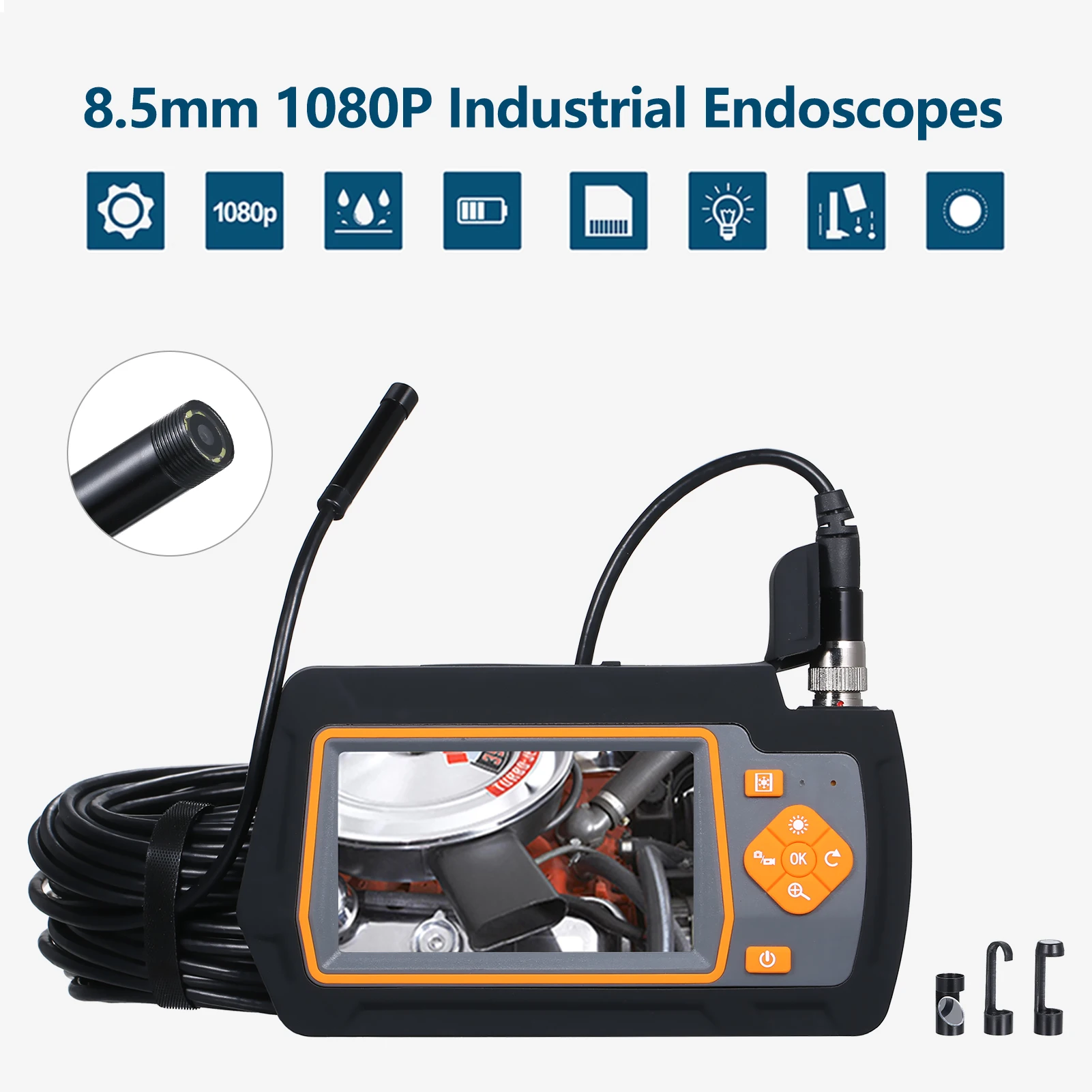 8.5mm Industrial Endoscopes with 4.3 Inch IPS Screen 10M/32.8FT Hose