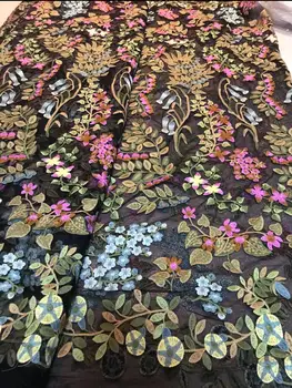 

High-end stereo embroidery Nigerian Embroidered Lace Fabric with mul-ti flower African French Lace Fabric weddig dress fabric